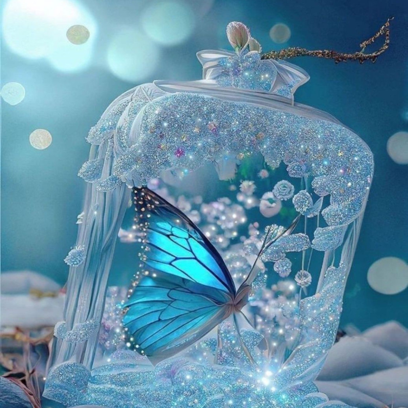 پروانه شیشه ی زیبا در تنگ شفاف
