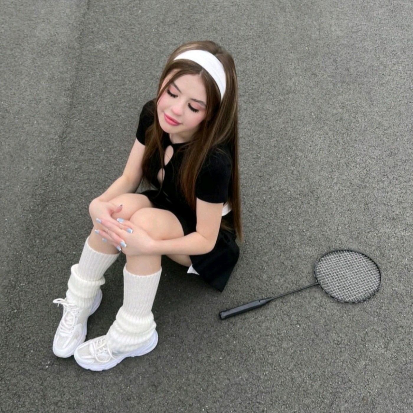 Girl, street, tennis, profile.