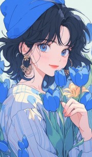 بکگراند دختر انیمه ای آبی گل خوشگل