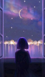 پروفایل زیبا دختری که درحال نگاه کردن به ماه است 